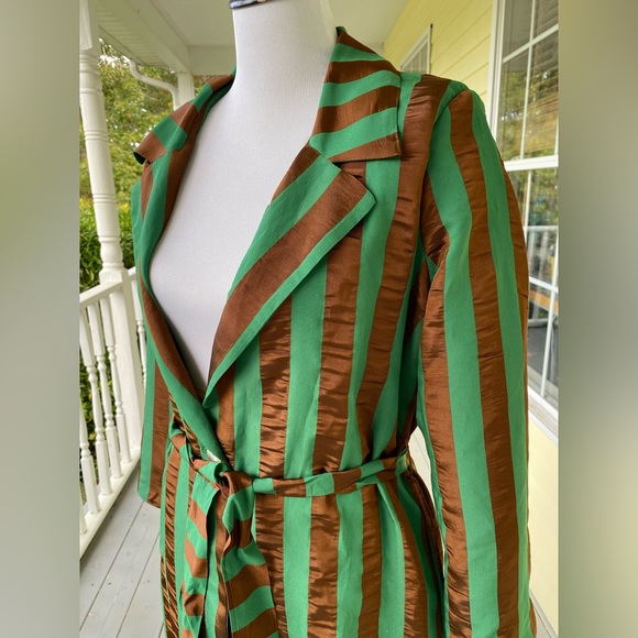 NWT Kaos Italy Brown Green Satin Trench Coat Size Small - Picture 2 of 12